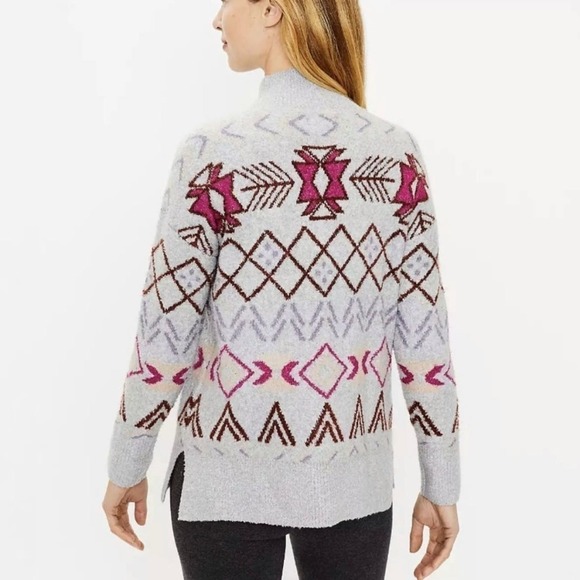 Lou & Grey Sweater Size XS Mock Neck Gray Fair Isle Tunic Winter Comfy Cozy - Picture 2 of 12